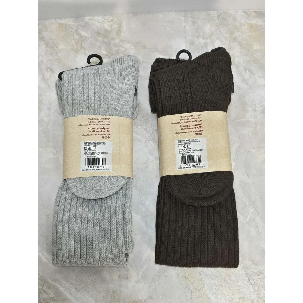 Muk Luks Knee High Boot Socks Buckle Lot 2 NWT OSFM Cozy Winter‎